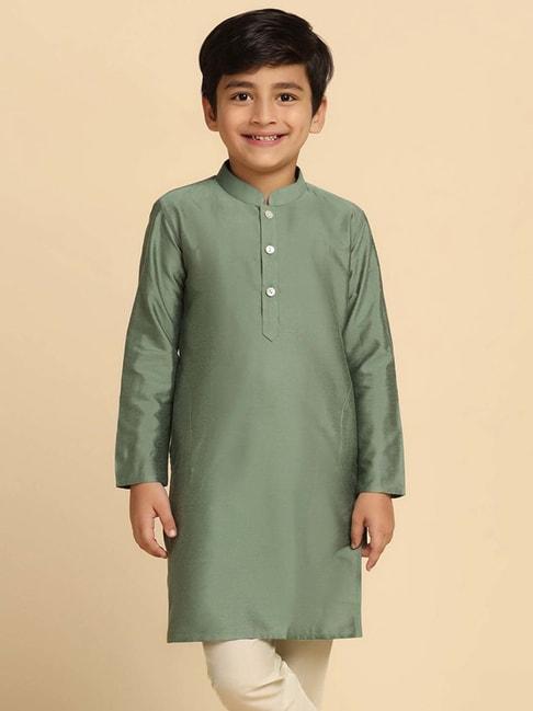 KISAH Kids Green Cotton Regular Fit Full Sleeves Kurta