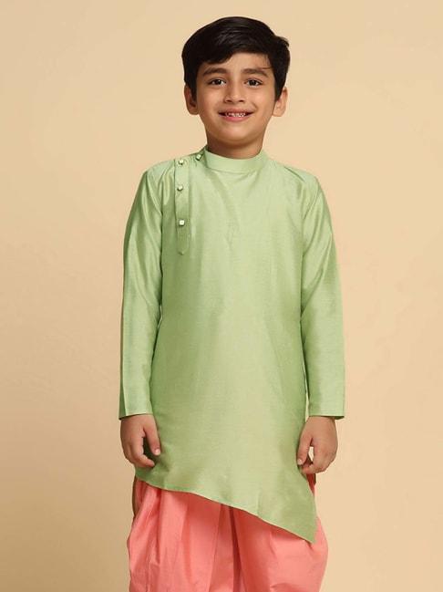 KISAH Kids Green Cotton Regular Fit Full Sleeves Kurta