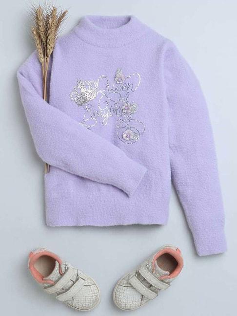 Tiny Girl Kids Purple Floral Print Full Sleeves Sweater