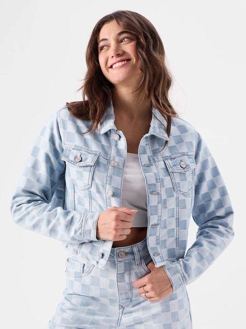 The Souled Store Blue Cotton Chequered Jacket