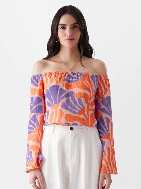 The Souled Store Orange & Purple Cotton Printed Crop Top