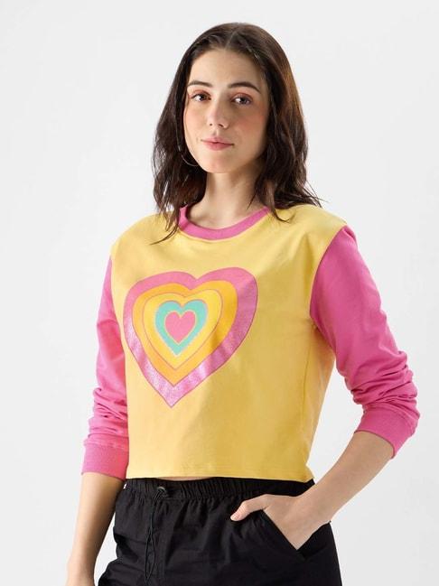the-souled-store-yellow-cotton-printed-crop-top