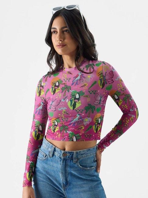 The Souled Store Pink Printed Crop Top