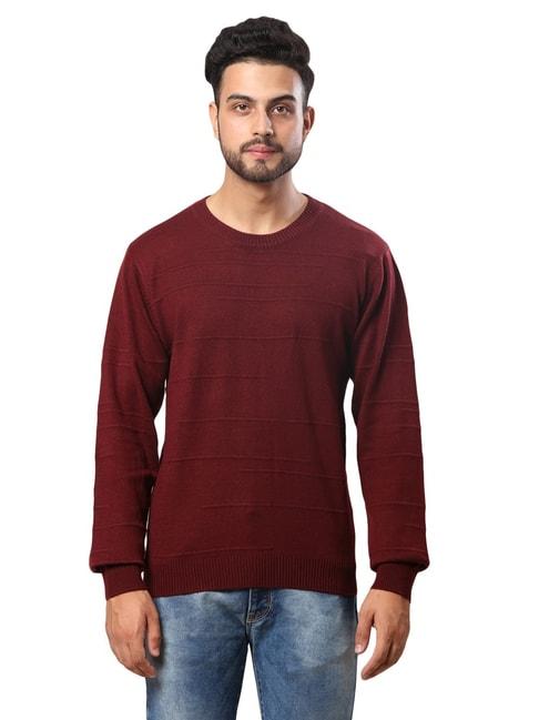 Raymond Maroon Regular Fit Self Pattern Sweater