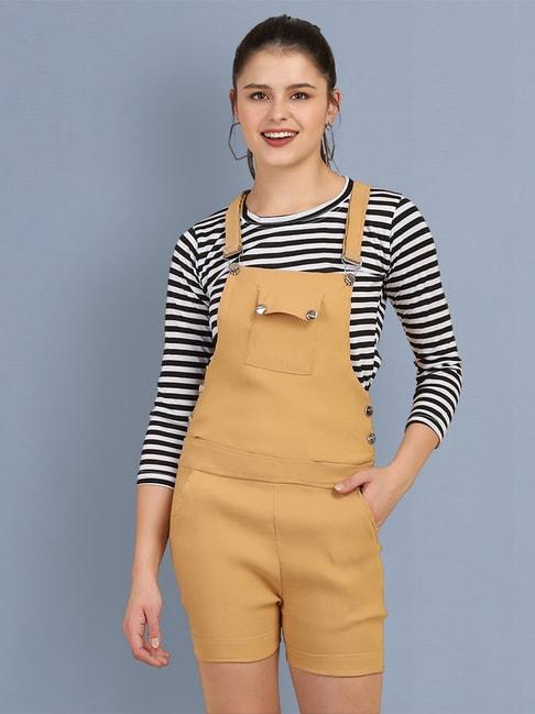 BUYNEWTREND Beige Striped Dungaree