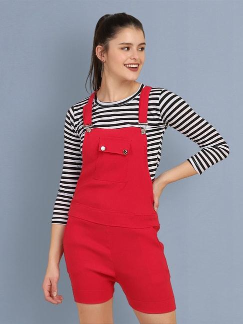buynewtrend-pink-striped-dungaree