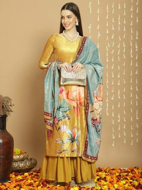 Stylee LIFESTYLE Mustard Printed Unstitched Dress Material