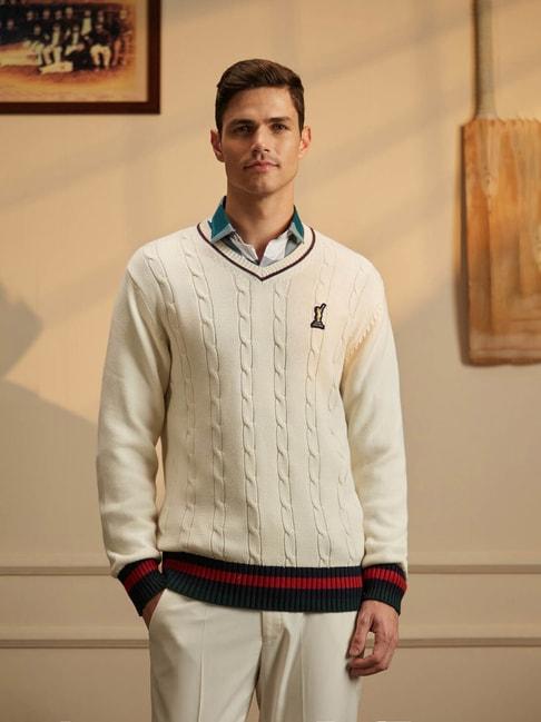 Peter England Beige Cotton Regular Fit Self Pattern Sweater