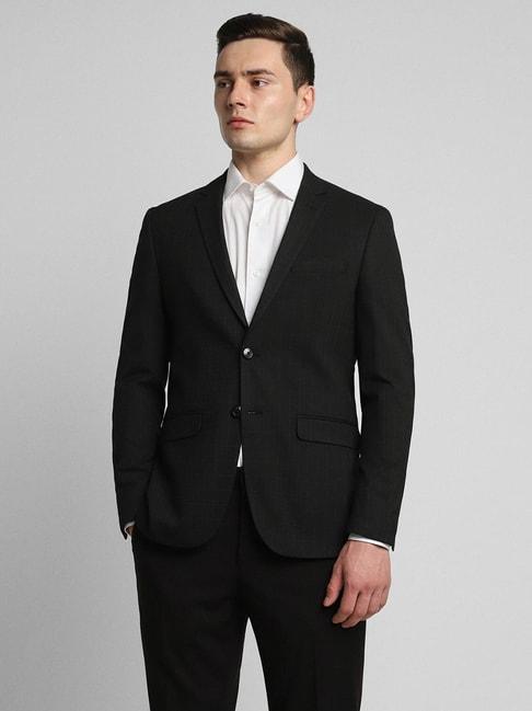 peter-england-black-slim-fit-check-notch-lapel-blazer
