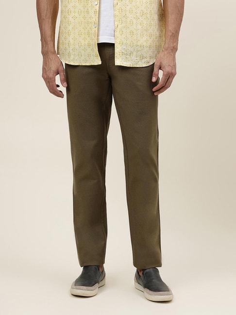 fabindia-olive-slim-fit-flat-front-trousers