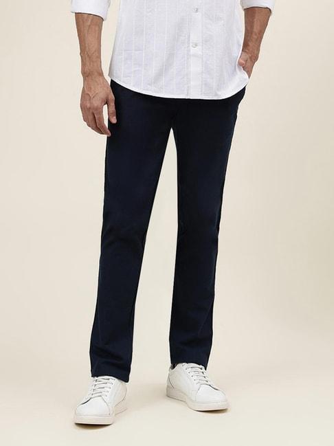 fabindia-navy-slim-fit-flat-front-trousers