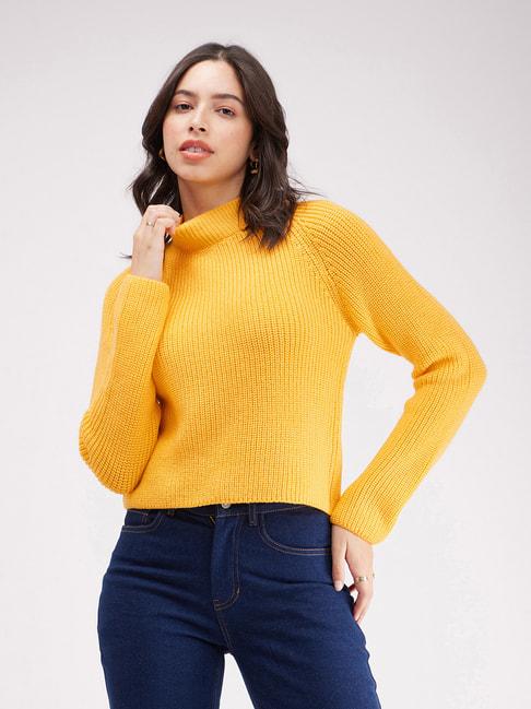 Fablestreet Yellow Self Design Sweater