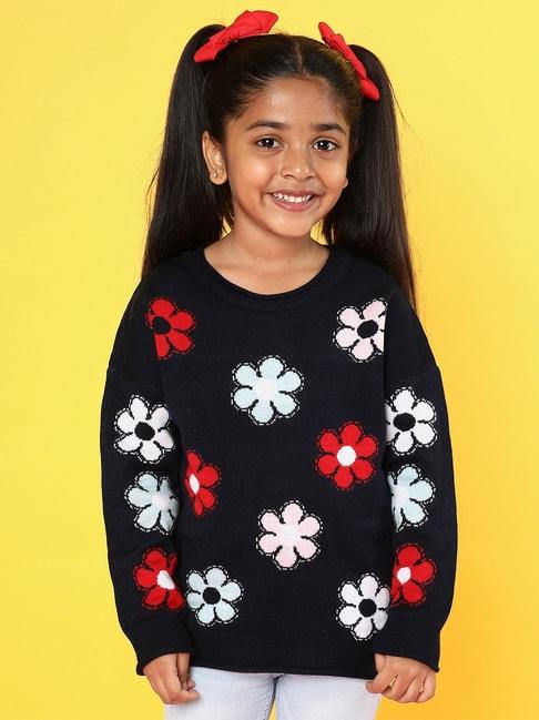 Nauti Nati Kids Navy Self Design Full Sleeves Sweater