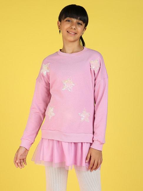 Natilene Kids Lavender Embellished Full Sleeves Sweatshirt