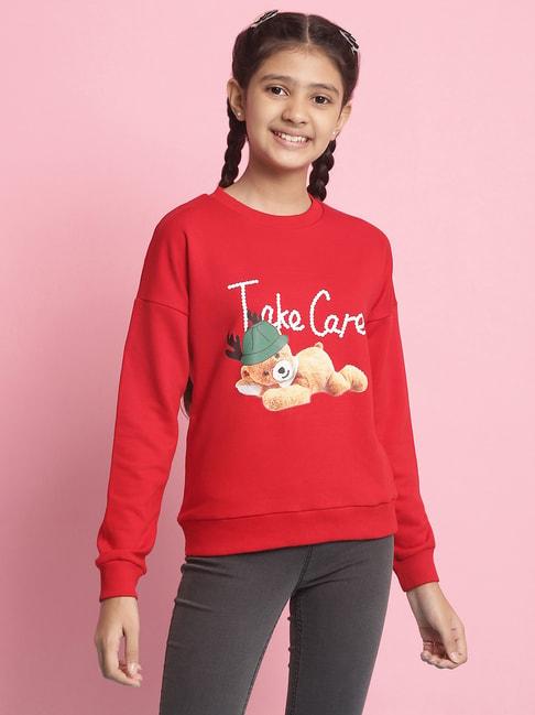 Natilene Kids Red Printed Full Sleeves Sweatshirt