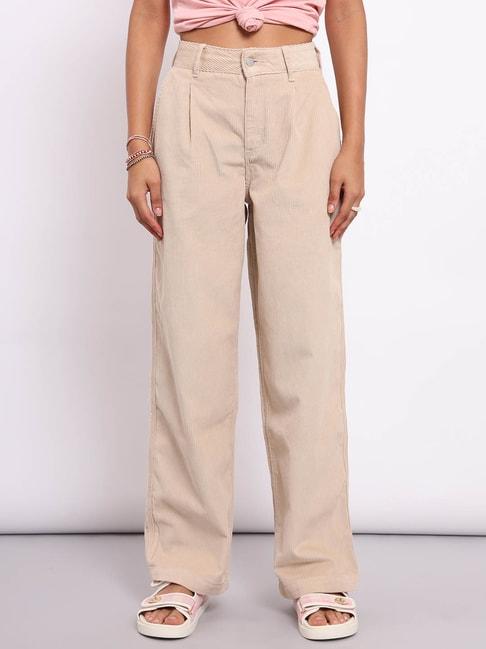 lee-beige-cotton-relaxed-fit-high-rise-trousers