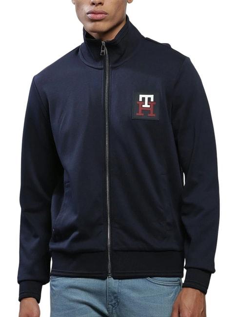Tommy Hilfiger Navy Cotton Regular Fit Logo Printed Sweater