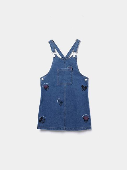 Fame Forever by Lifestyle Kids Navy Cotton Embroidered Dungaree Dress