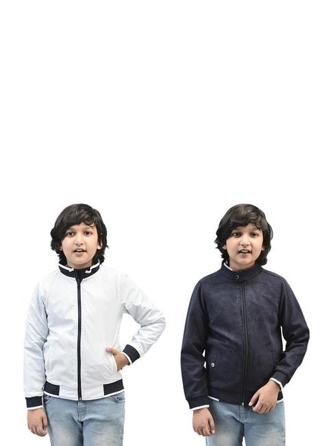 Crimsoune Club Kids Navy & White Solid Full Sleeves Reversible Jacket