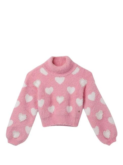 Elle Kids Pink & White Printed Full Sleeves Sweater