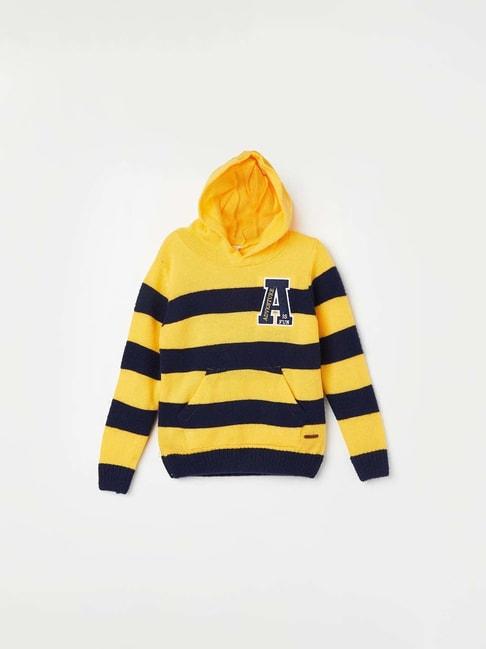 Fame Forever by Lifestyle Kids Yellow & Navy Striped Full Sleeves Sweater