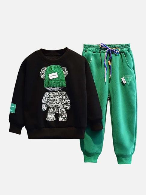 Little Surprise Box Kids Black & Green Textured Pattern Full Sleeves Sweatshirt Set