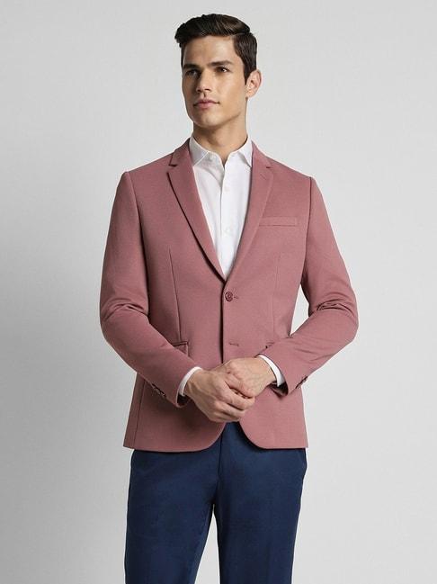 Peter England Pink Slim Fit Texture Blazer