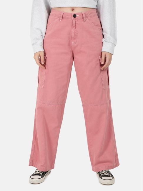 bene-kleed-pink-relaxed-fit-high-rise-cargos