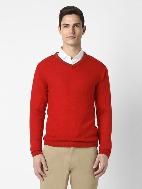 Peter England Red Regular Fit Textured Sweater