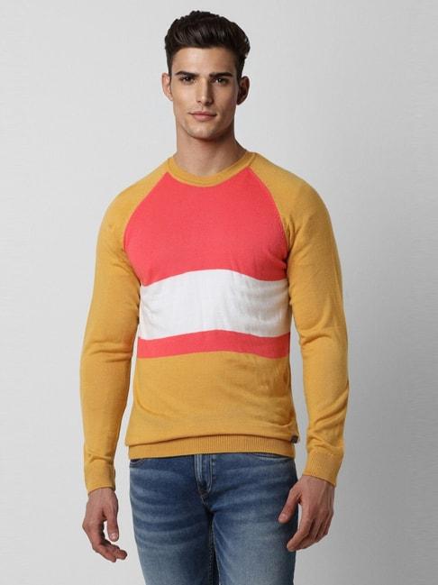 peter-england-yellow-cotton-regular-fit-colour-block-sweater