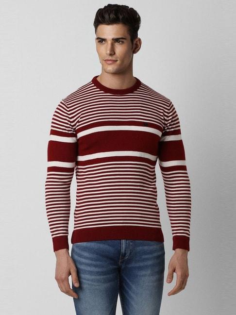 Peter England Maroon Regular Fit Striped Sweater
