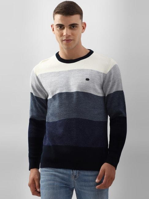 Peter England Grey Regular Fit Colour Block Sweater