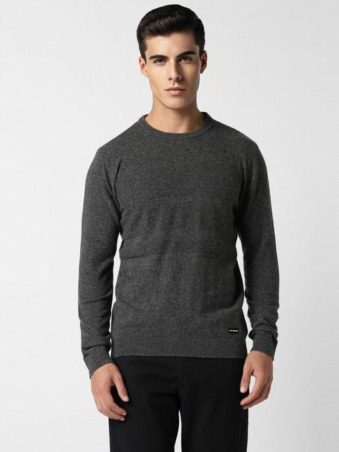 Van Heusen Grey Cotton Regular Fit Textured Sweater