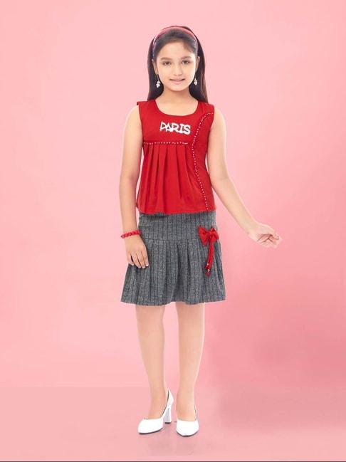 Aarika Kids Red & Grey Embroidered Top Set