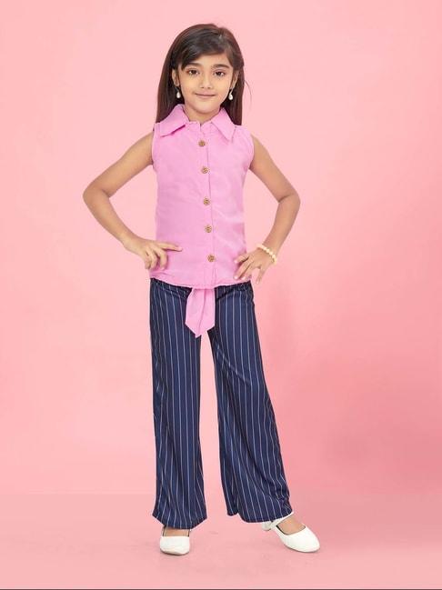 Aarika Kids Pink & Navy Regular Fit Top Set