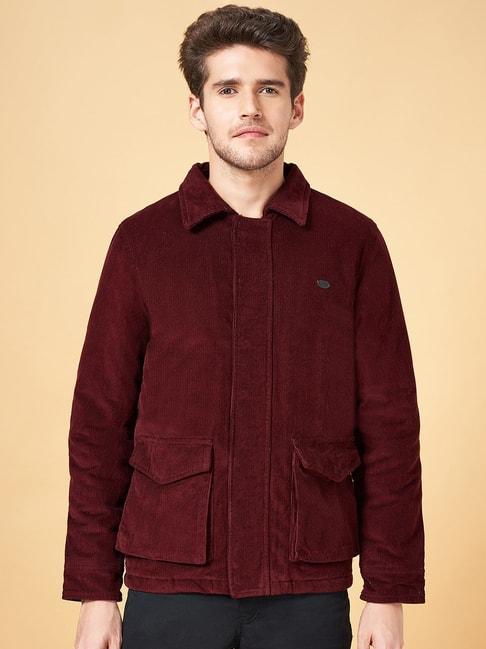 Byford By Pantaloons Wine Cotton Regular Fit Jacket