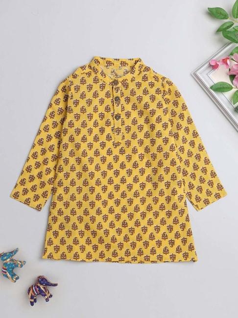 The Magic Wand Kids Yellow Cotton Floral Print Full Sleeves Kurta