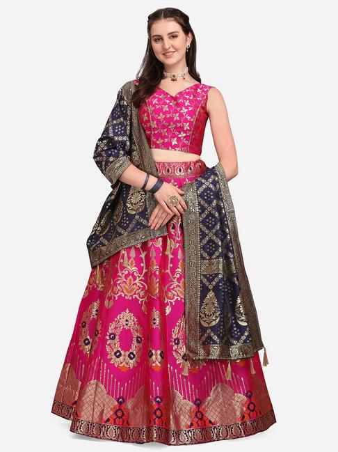 PURVAJA Pink Printed Stitched Lehenga & Unstitched Blouse With Dupatta