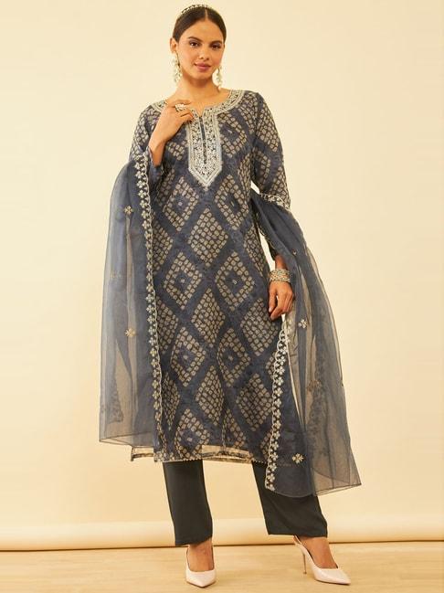 Soch Grey Printed Unstitched Dress Material