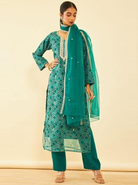 Soch Green Embroidered Unstitched Dress Material