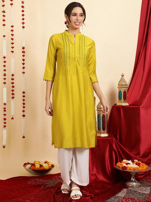 jaipur-kurti-mustard-embroidered-straight-kurta