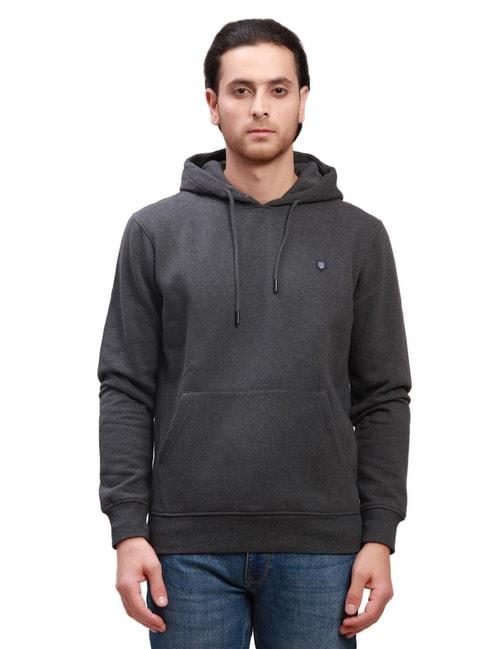 ColorPlus Grey Cotton Tailored Fit Hooded Sweatshirt