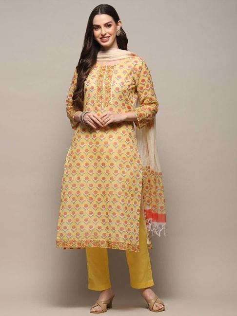 Biba Yellow Floral Print Unstitched Dress Material