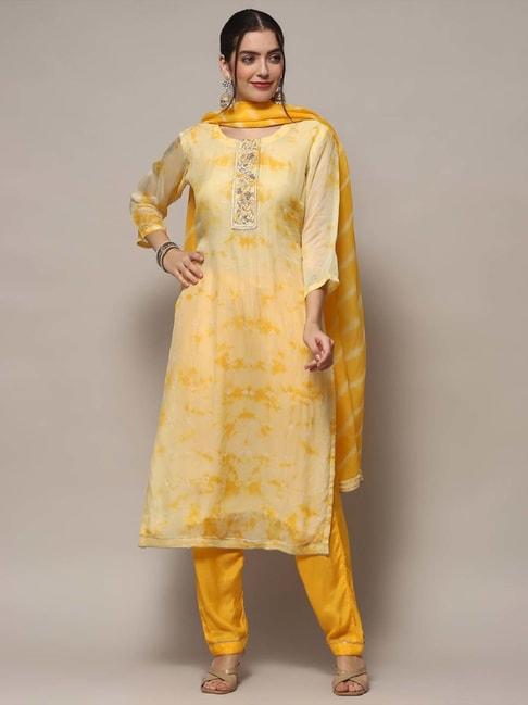 Biba Yellow Embroidered Unstitched Dress Material