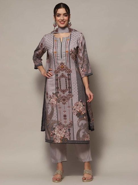 Biba Grey Cotton Printed Unstitched Dress Material