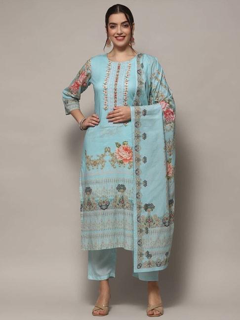 Biba Sky Blue Cotton Floral Print Unstitched Dress Material