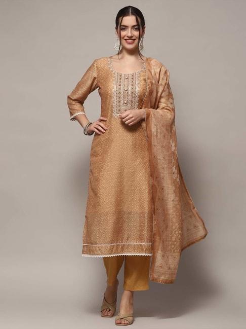 Biba Brown Embroidered Unstitched Dress Material