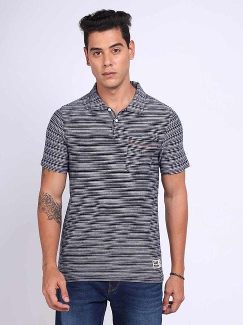 Lee Navy Regular Fit Striped Polo T-Shirt