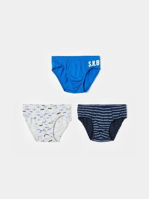 Fame Forever by Lifestyle Kids Blue & White Cotton Printed Briefs (Pack of 3)