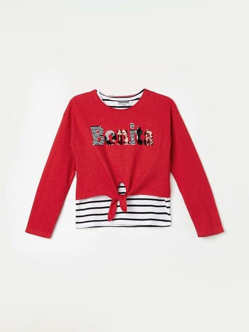 Fame Forever by Lifestyle Kids Red & White Cotton Printed Full Sleeves Tee Set